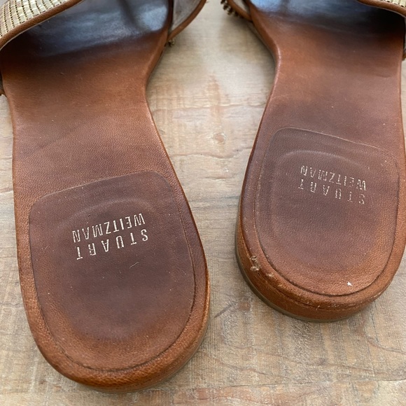 Stuart Weitzman gold sequins leather slides sandal shoes - Picture 4 of 11